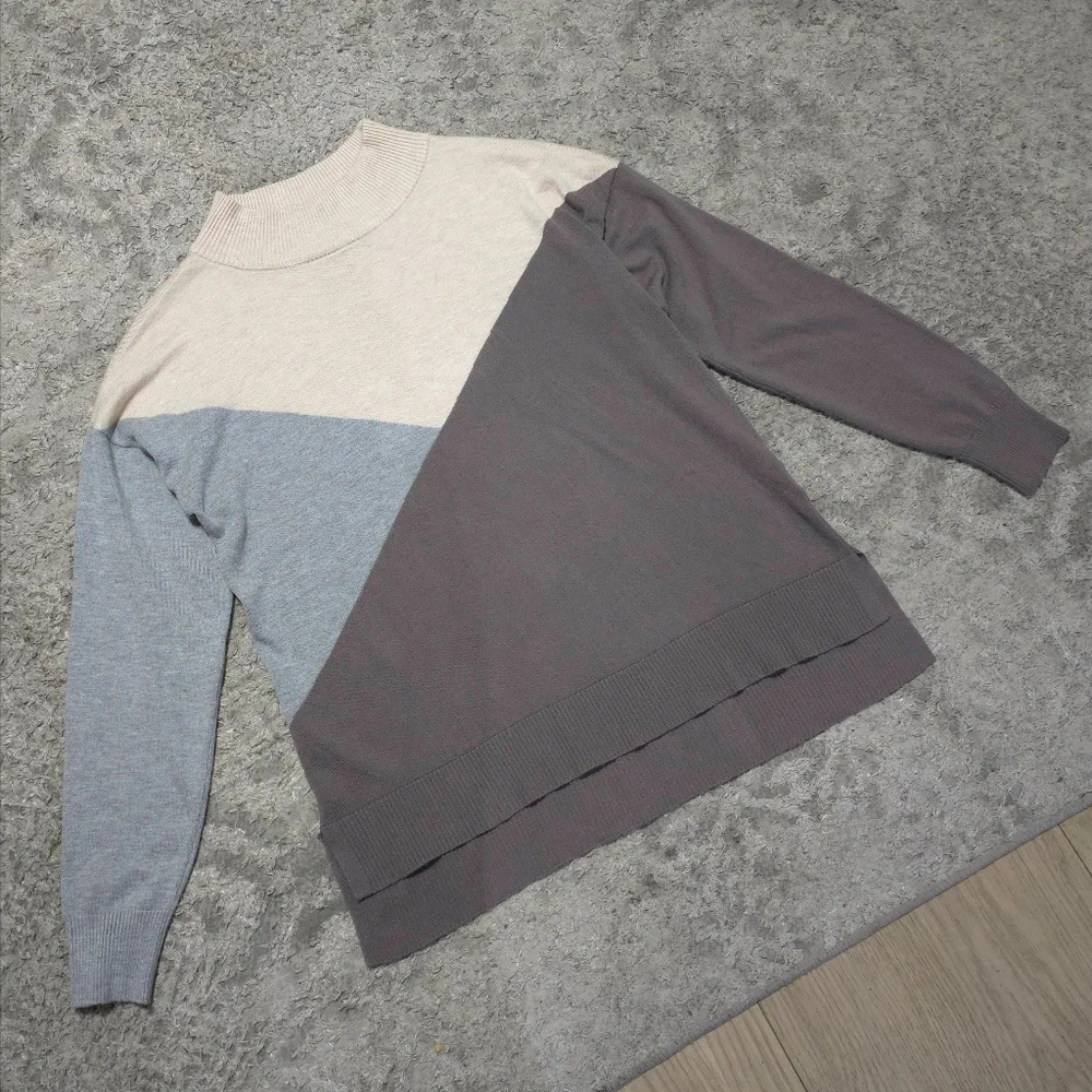 DEVOTION BY CYRUS Long Sleeve Mock Neck Colorblock High Low Pullover Sweater, S - Picture 8 of 14